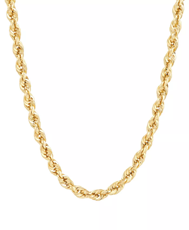 4mm Solid Diamond Cut Rope Chain 14K Yellow Gold 22"