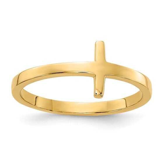 14K Yellow Gold High Polished Sideways Cross Ring