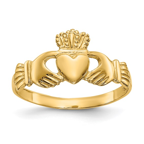 14k Yellow Gold High Polished Claddagh Ring