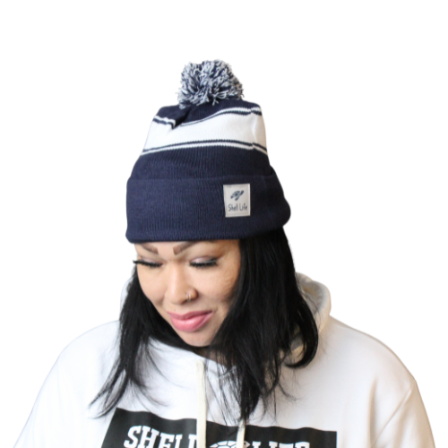 Unisex Stripe Pom Pom Beanie