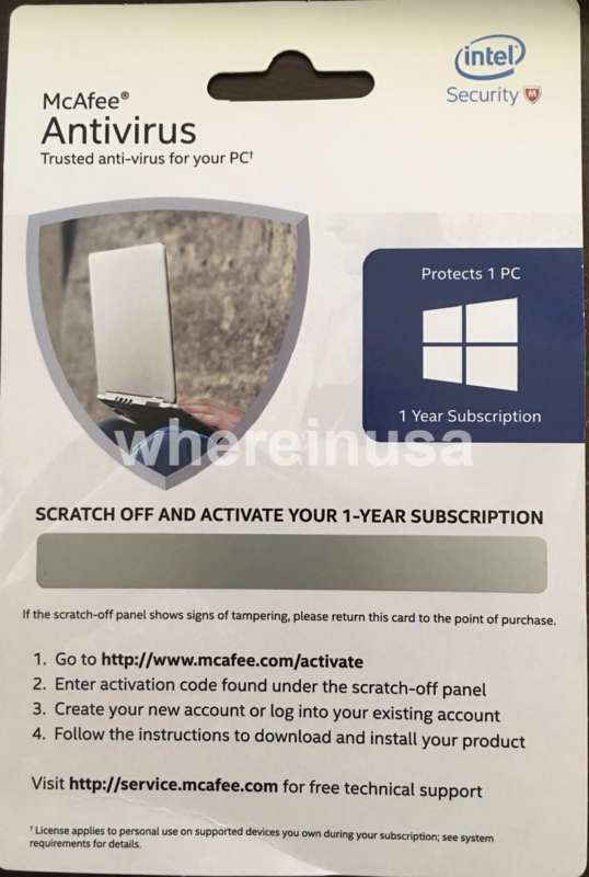 McAfee Antivirus 1yr 1 Device