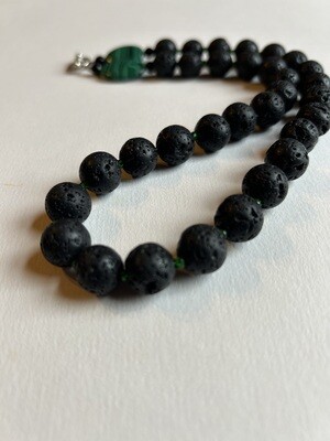 Black lava beads with malachite contrast