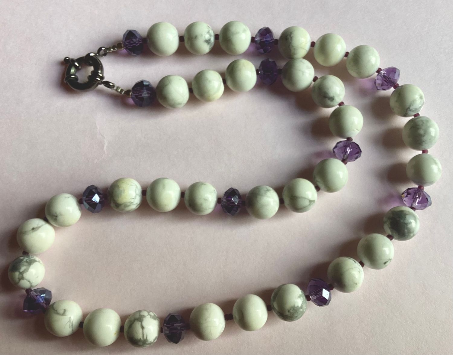 Howlite and purple crystal necklace