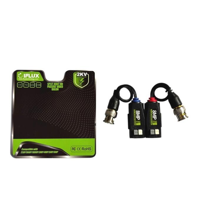 Pareja de video Baluns TURBOHD 8MP / Soporta HD-TVI / AHD / CVI / CVBS / Audio por Coaxitron / Menu OSD. Iflux