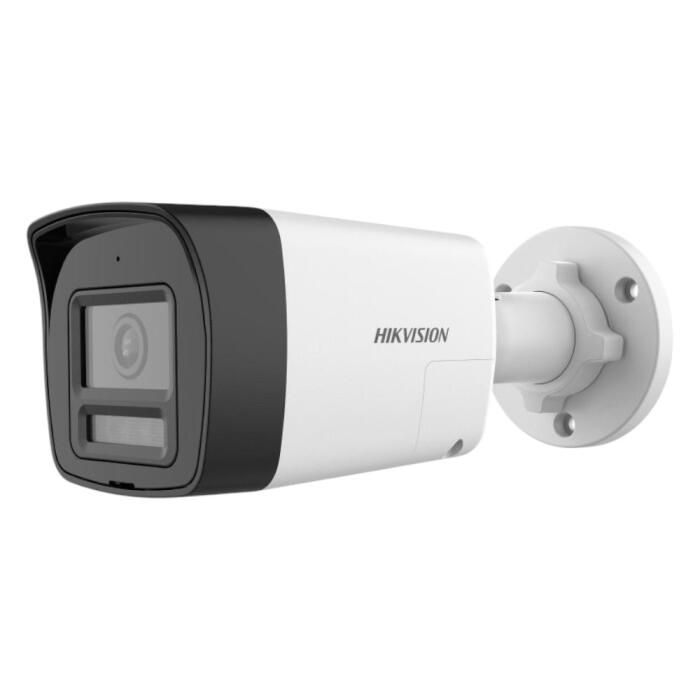 Cámara análoga Hibrida, Bullet, 2mp con sirena y audio bidireccional, lente 2.8mm, 30mts IR, 20mts Luz Blanca, Luz estroboscópica alarma de audio, Ip67