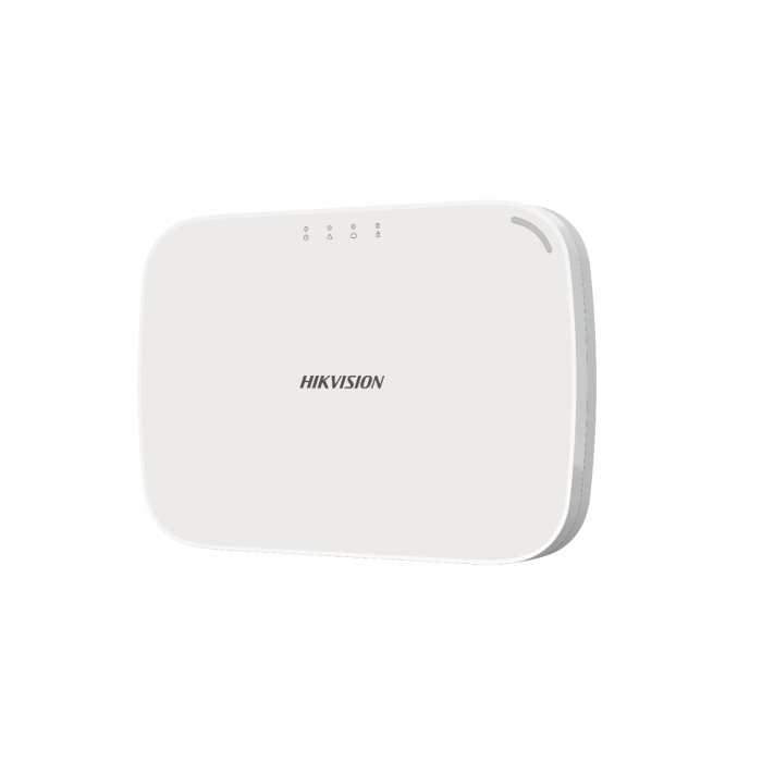 Panel de alarma de 4 zonas cableadas, expandible a 16 zonas expandable, WiFi, soporta 2 cámaras IPC Supported, gabinete plástico. Marca Hikvision
