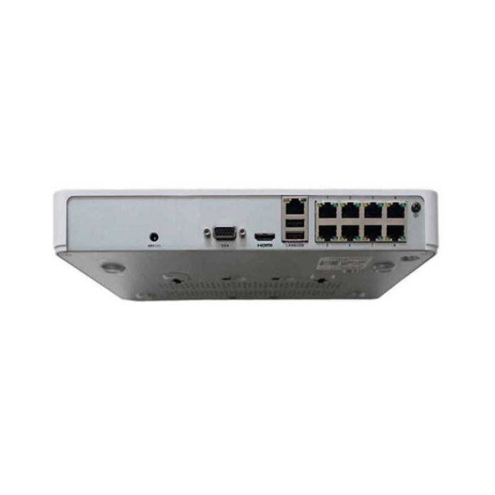 NVR de 8 canales, 1HDD, 60Mbps, resolución 6mp, 8 puertos PoE, audio. H.265+, Hikvision