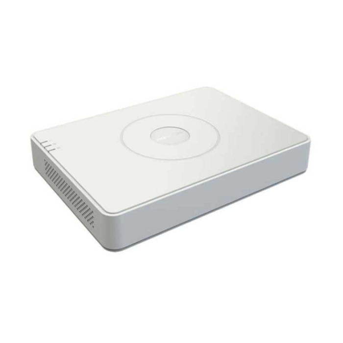 NVR de 4 canales, 40Mbps, resolución 6MP, 4 puertos PoE, audio. Hikvision.