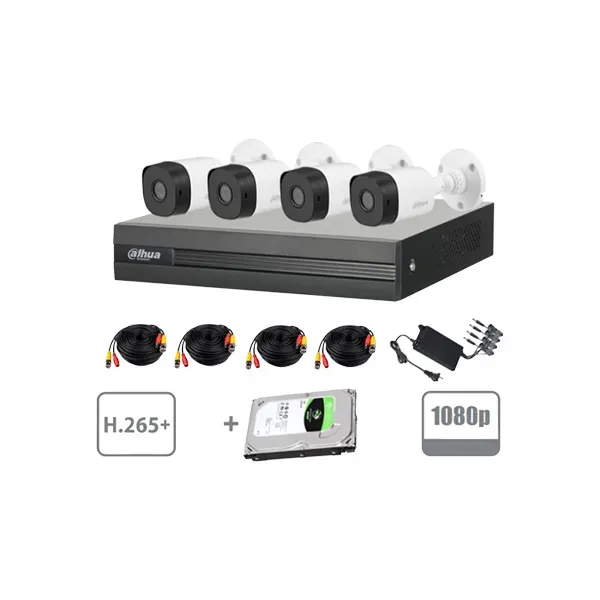 KIT DE CAMARAS DAHUA XVR1B04-I (4) B1A21-360 HD1T 4 CABLES 18M FUENTE PODER KIT1B04B1A21