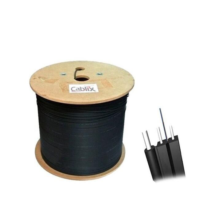 Cable de Fibra Drop plana de 1 hilo con cable mensajero, Carrucha de 2 KM