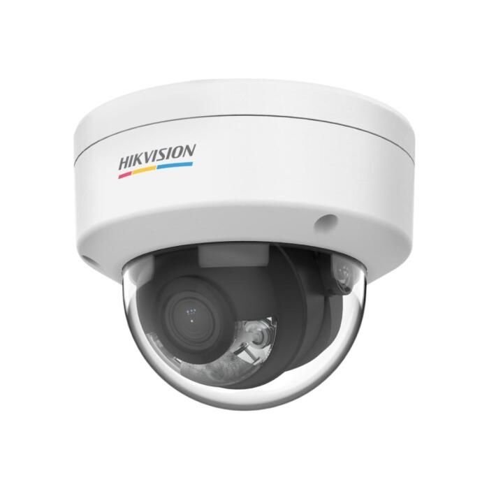 Cámara tipo minidomo IP 5 Megapixel, imagen a ColorVu 24/7, PoE, lente 2.8 mm, luz Blanca 30 mts, exterior IP67, dWDR. Hikvision.