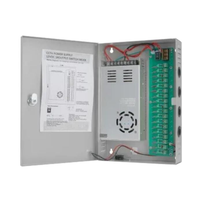 Fuente de poder pa CCTV 12V, 10Amp de 9 canales, 1.1Amp por canal, con proteccion de sobrevoltaje CE. ZKTeco