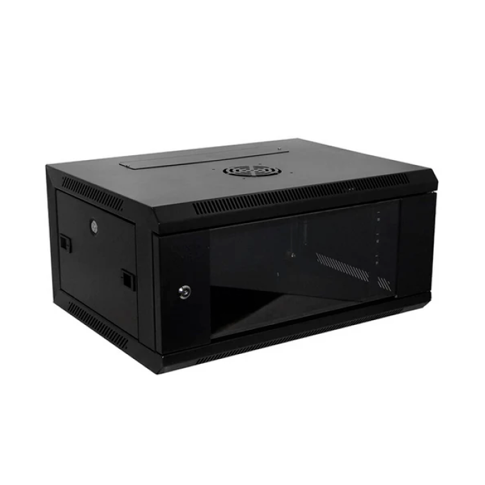 Gabinete de pared 600*450*4U, puerta de cristal templado, cerradura redonda pequeña, UL, RoHS, ISO9001/ISO14001. MW6406. Marca Iflux