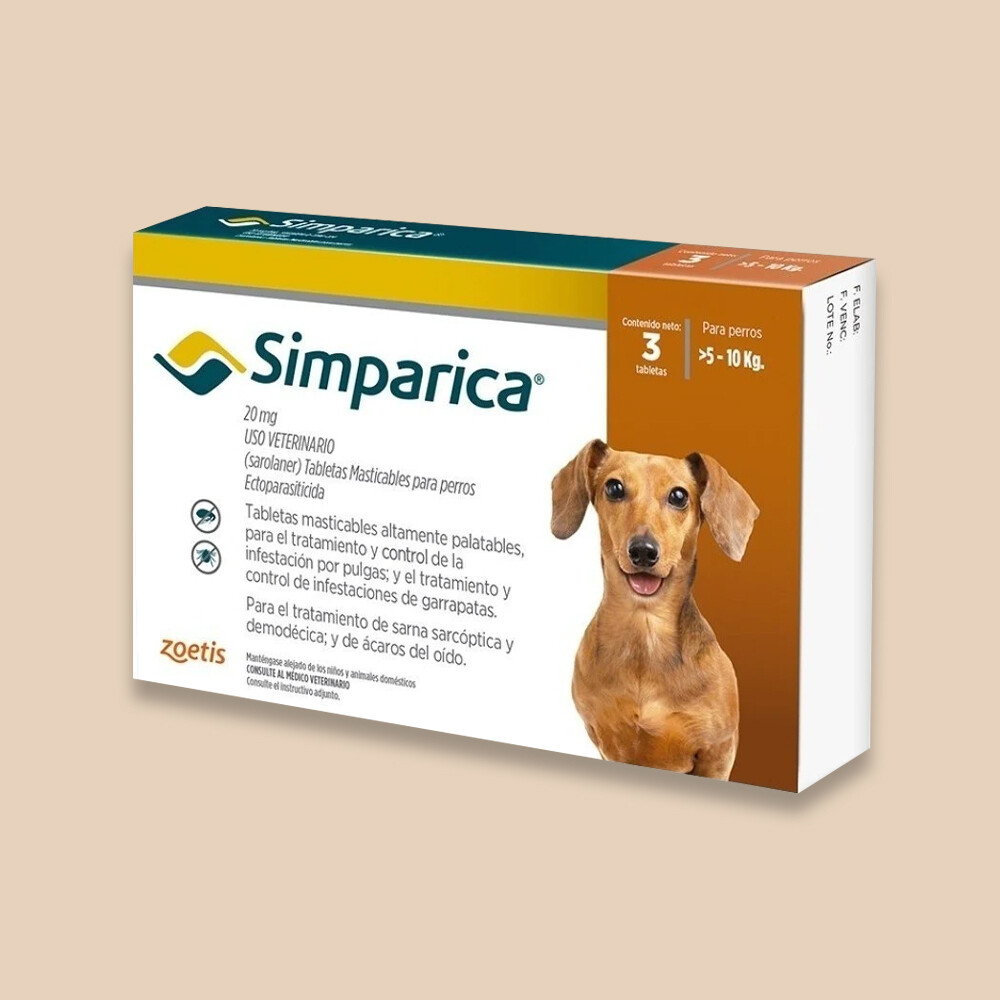 ANTIPULGAS PARA PERRO ZOETIS SIMPARICA CAFÉ 20 MG, 1 TAB