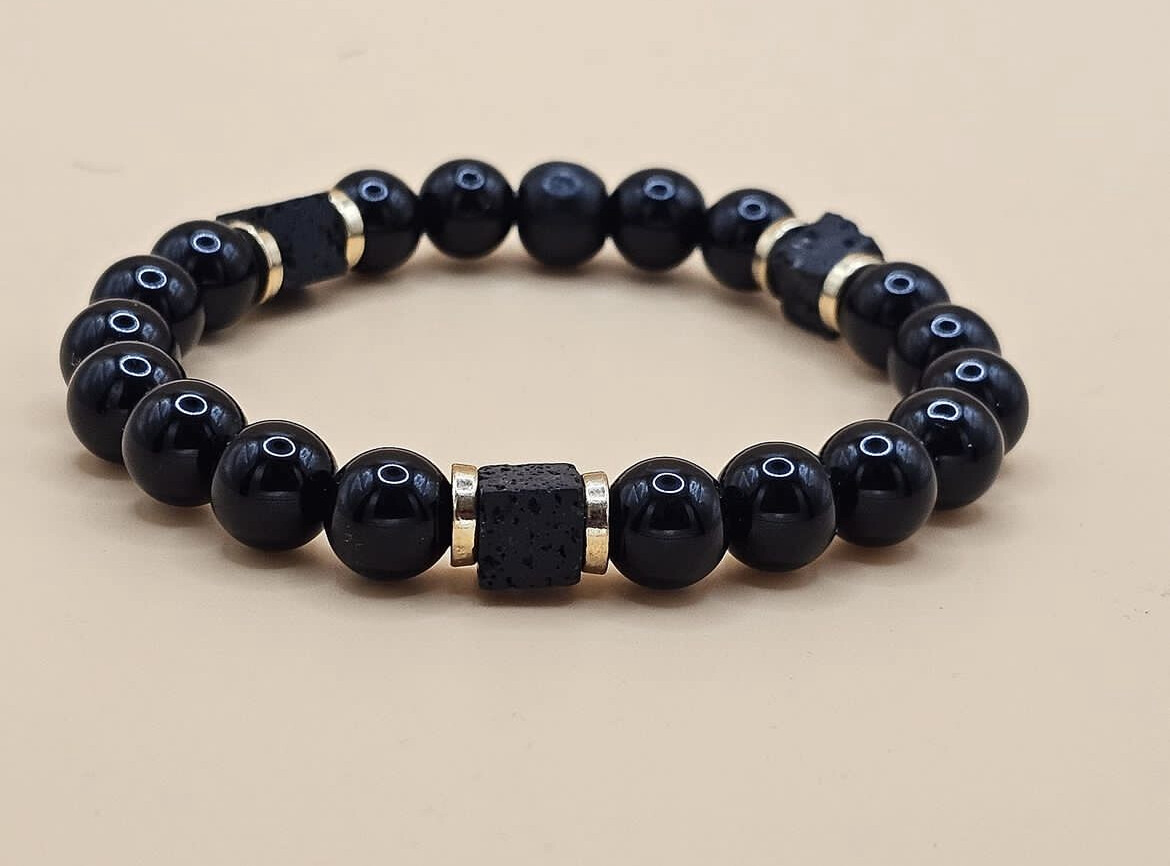 Black Tourmaline Bracelet with Lava stones