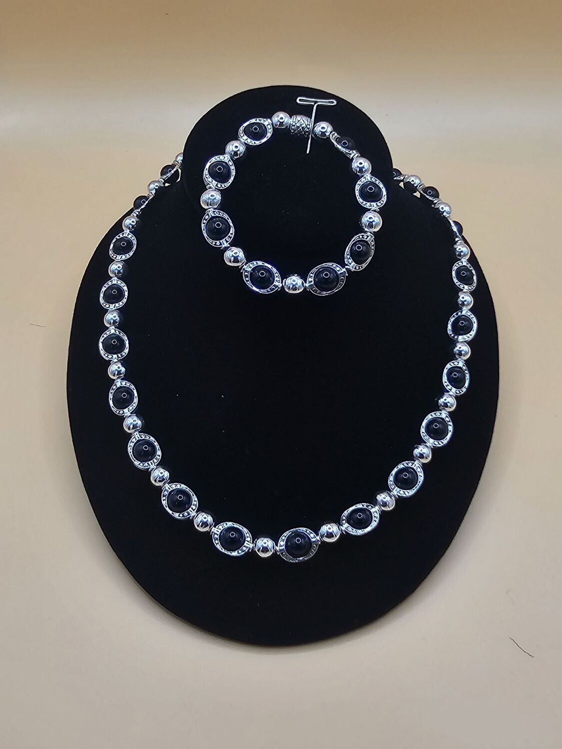 Silver and Black Onyx Necklace  (Bracelet available upon request $25.00)