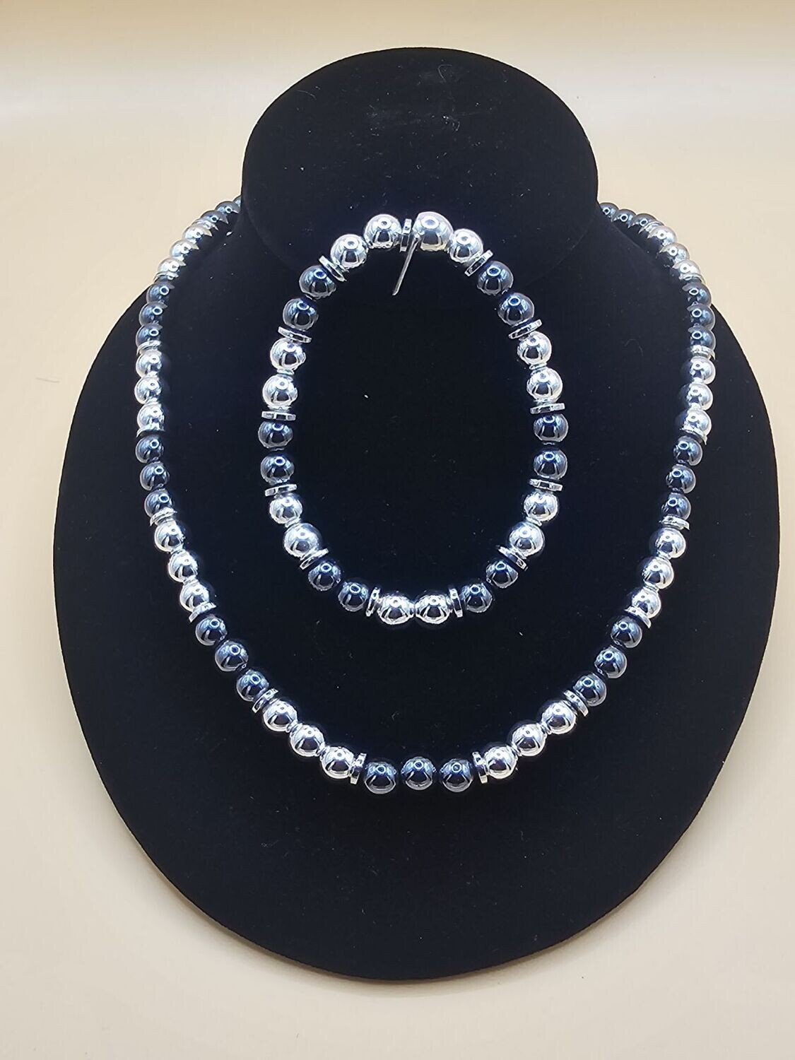 Hematite &amp; Silver Necklace        (Bracelet $25.00)