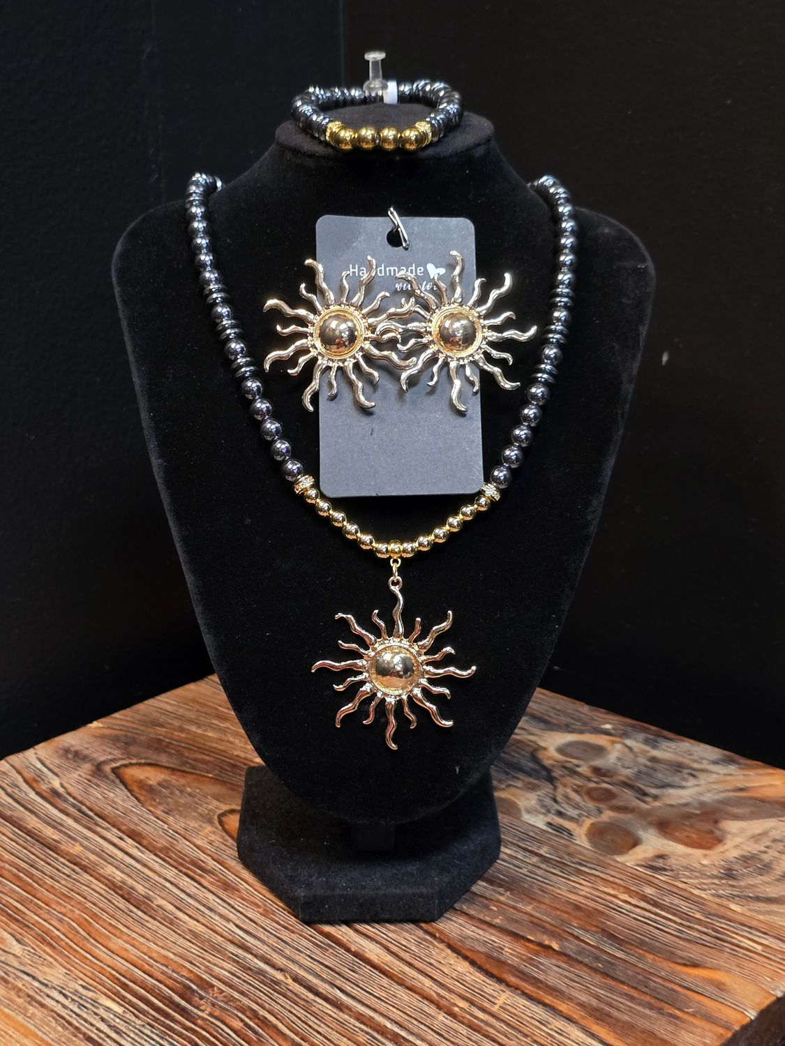 Beautiful Hematite and Gold Sunshine Necklace with optional matching  earrings. / earrings=$20.00