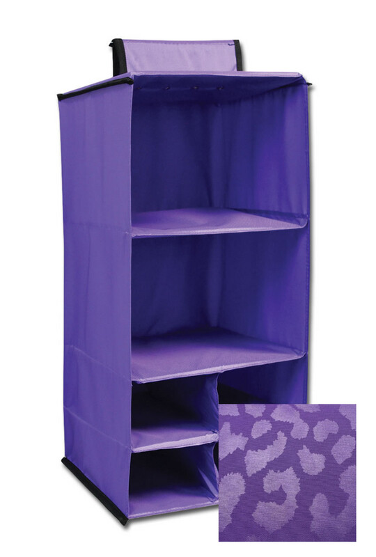 6 POCKET HANGING ACCESSORY CADDY - MONOCHROME LEOPARD - PURPLE