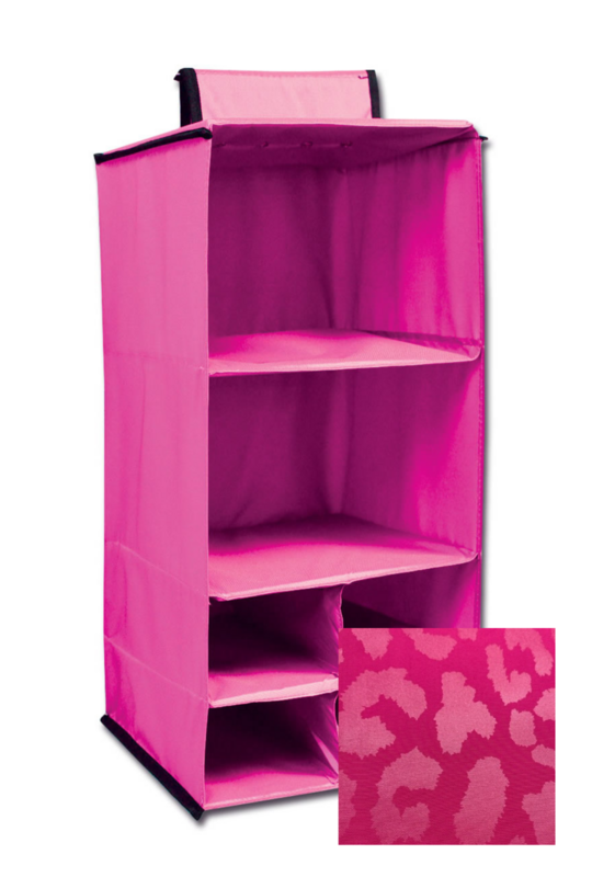 6 POCKET HANGING ACCESSORY CADDY - MONOCHROME LEOPARD - PINK