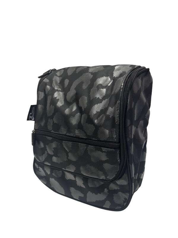 HANGING COSMETIC CASE - MONOCHROME LEOPARD - BLACK