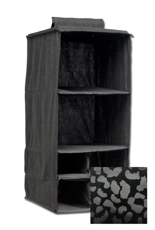6 POCKET HANGING ACCESSORY CADDY - MONOCHROME LEOPARD - BLACK