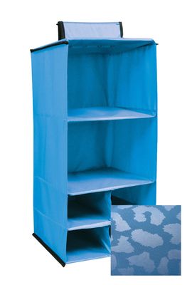 6 POCKET HANGING ACCESSORY CADDY - MONOCHROME LEOPARD - BLUE