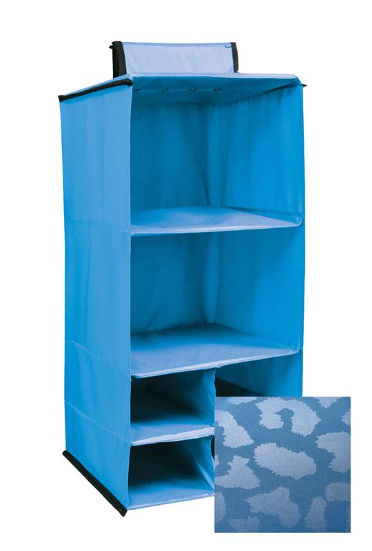 6 POCKET HANGING ACCESSORY CADDY - MONOCHROME LEOPARD - BLUE