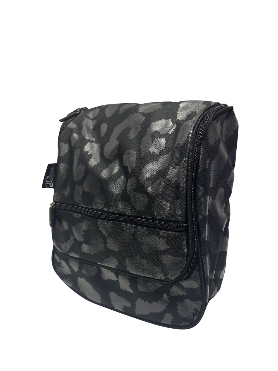 HANGING COSMETIC CASE - MONOCHROME LEOPARD - BLACK