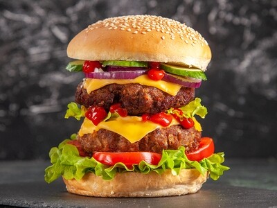 Delicious Double Beef Burger with Melted Cheese