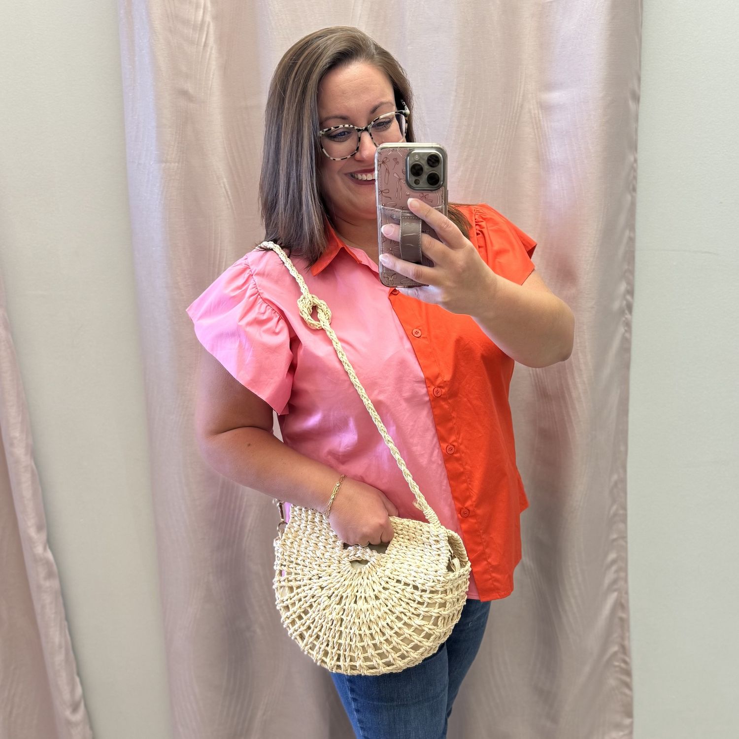 Faux Straw Handle Bag
