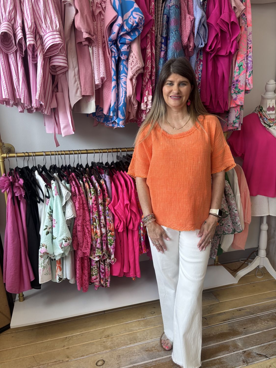 Tangerine Gauze Top
