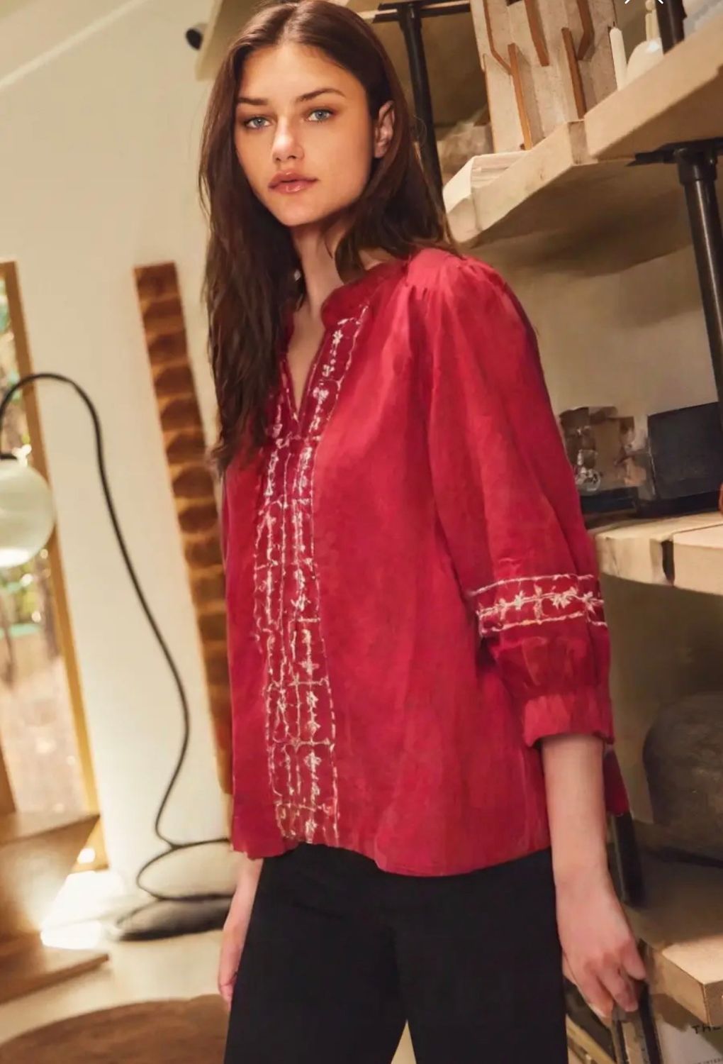 Red Crinkled Blouse