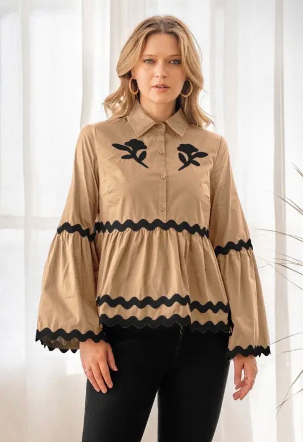 Poplin Half Button Top
