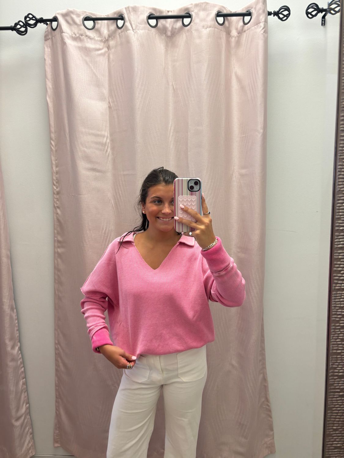 Pink Waffle Blouse