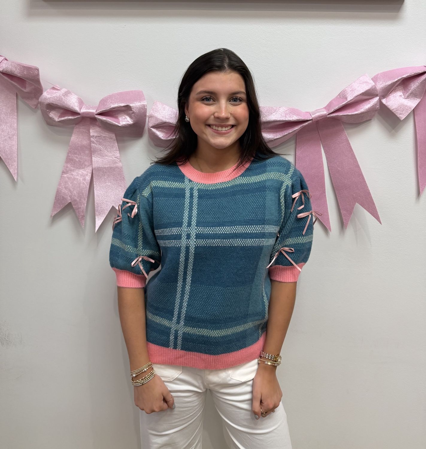 Plaid Sweater W/Bows