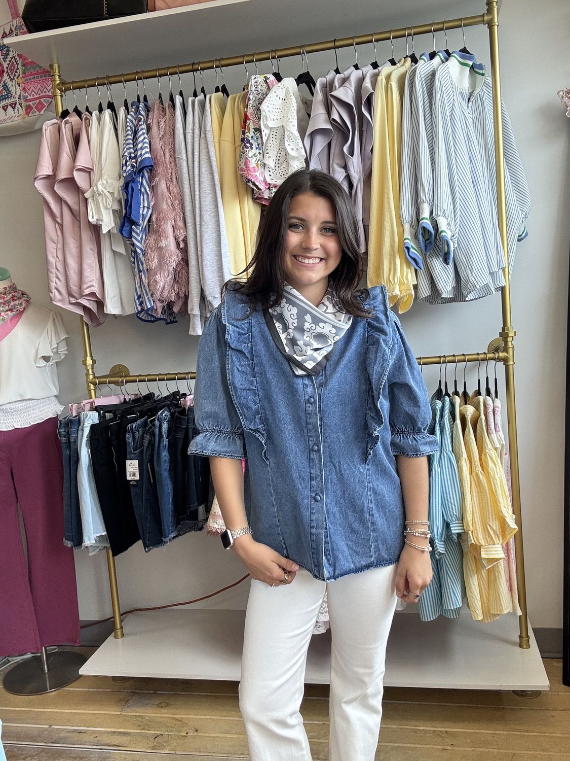 Ruffled Denim Blouse