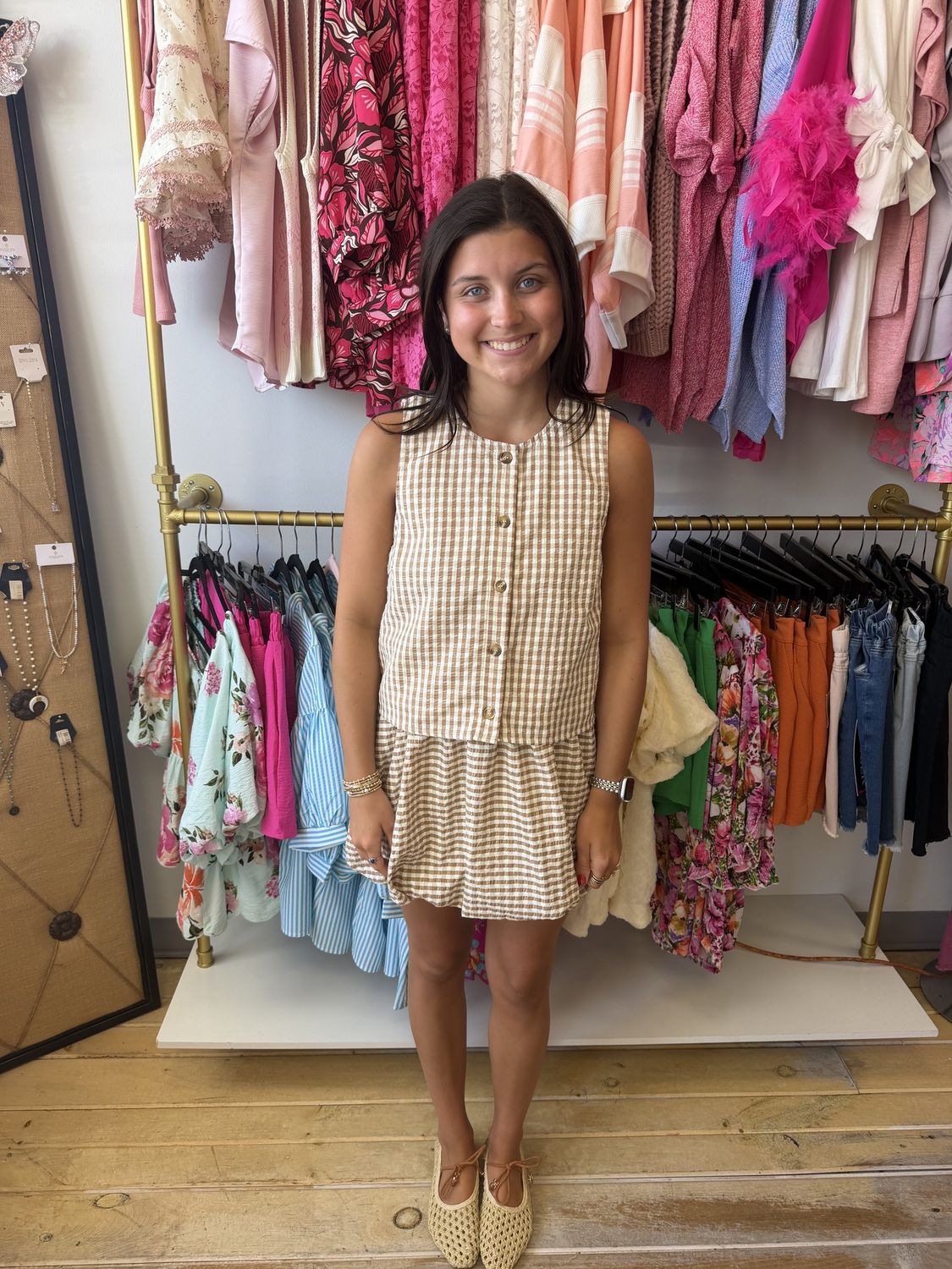 Latte Gingham Bubble Skirt