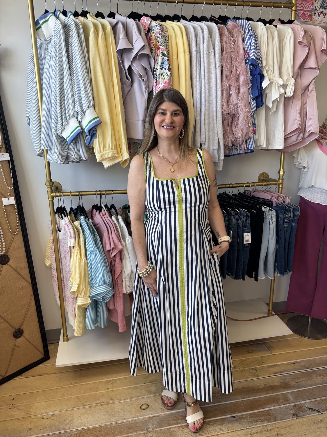 Navy &amp; Green Stripe Maxi