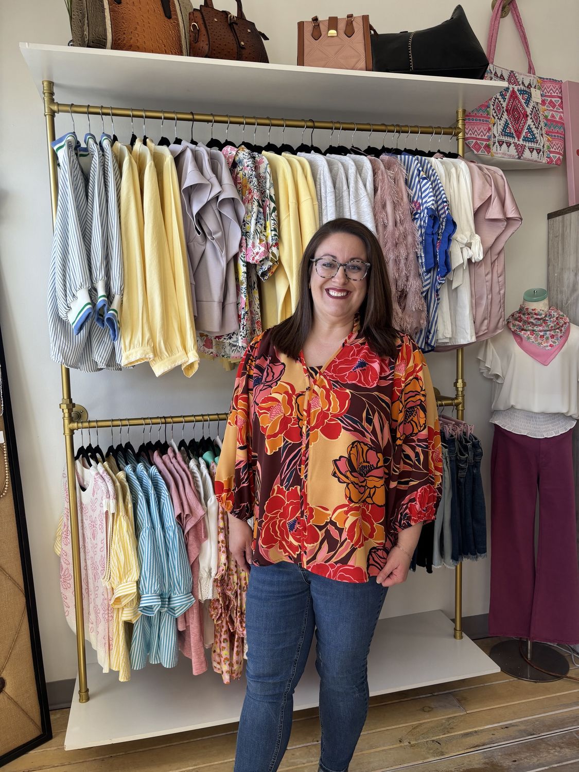 Brown Pink  Floral Blouse