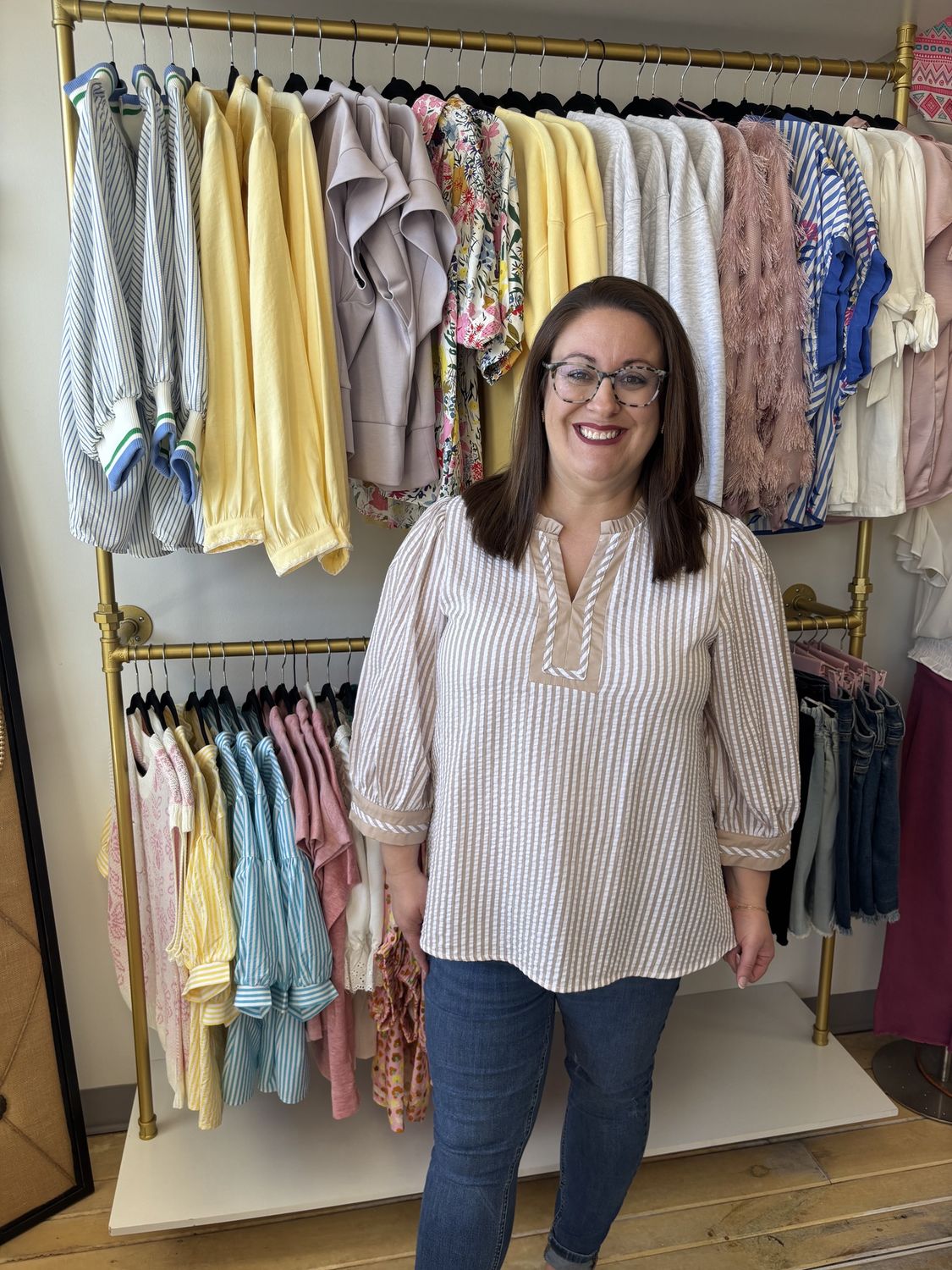 Taupe striped blouse