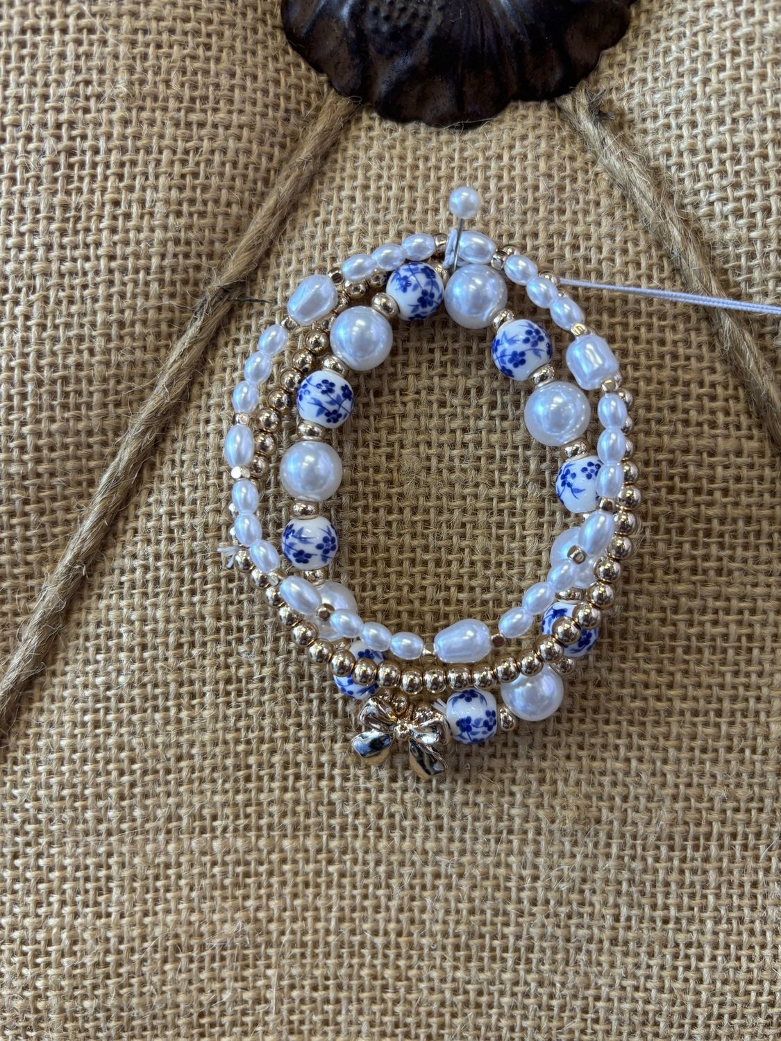 Gold, Pearl, Blue Floral