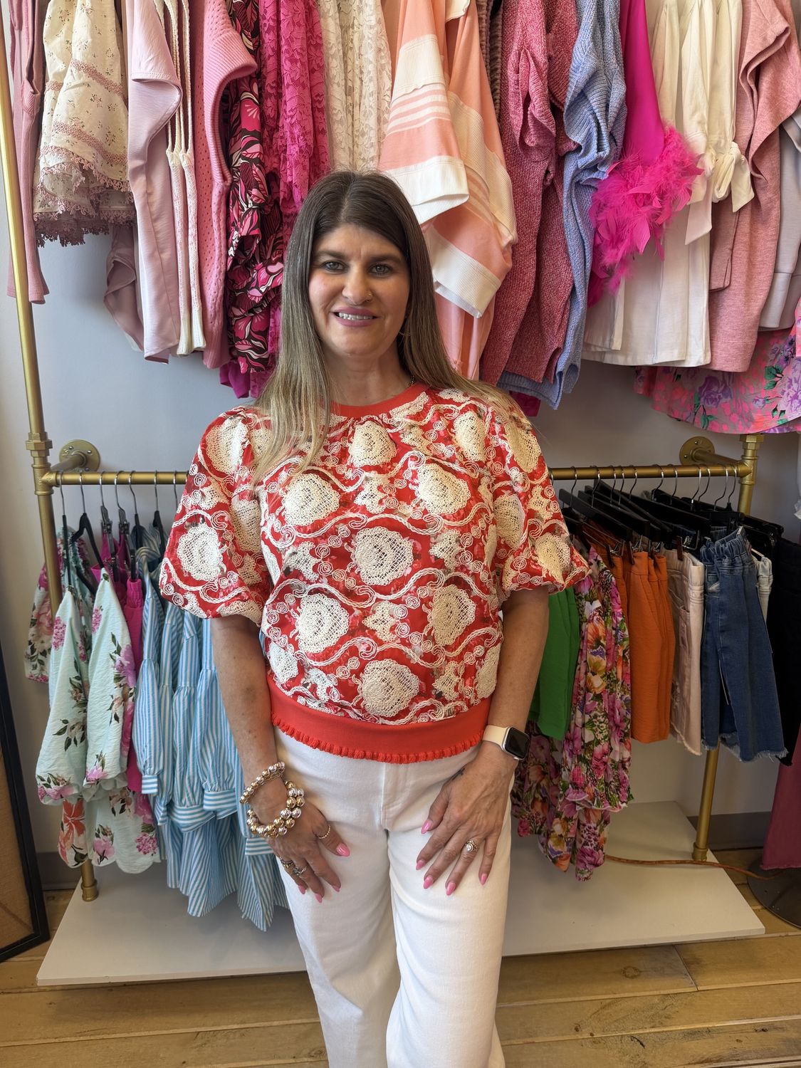 Floral Embroidered Bubble Top