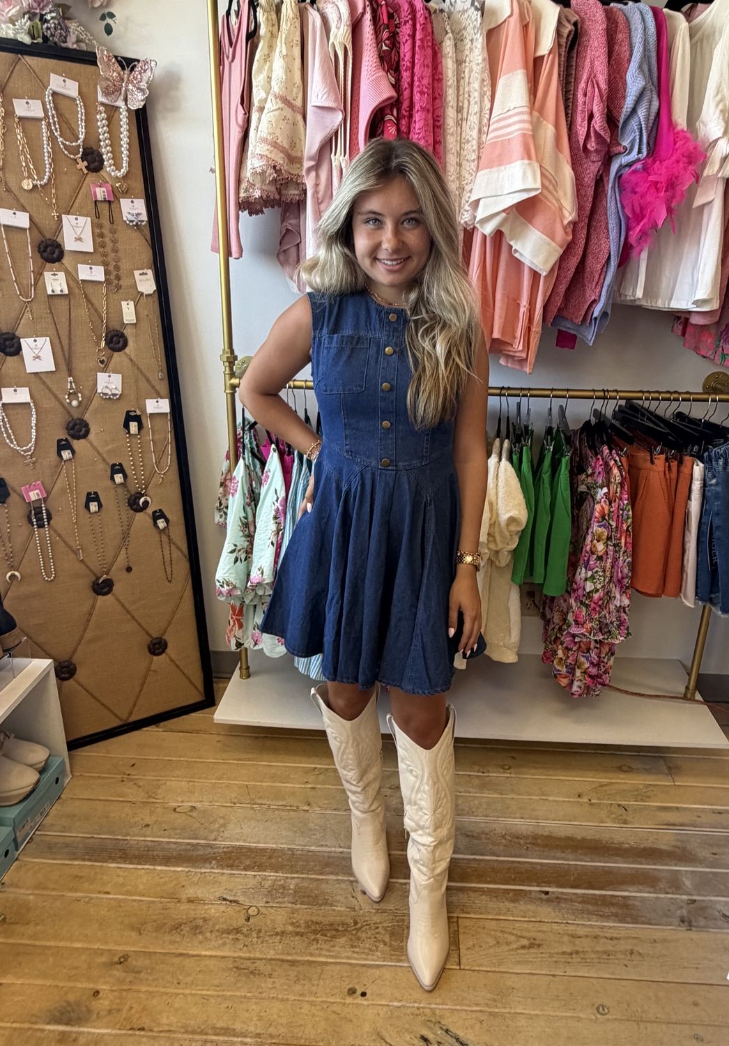 Sleeveless Buttoned Denim Mini