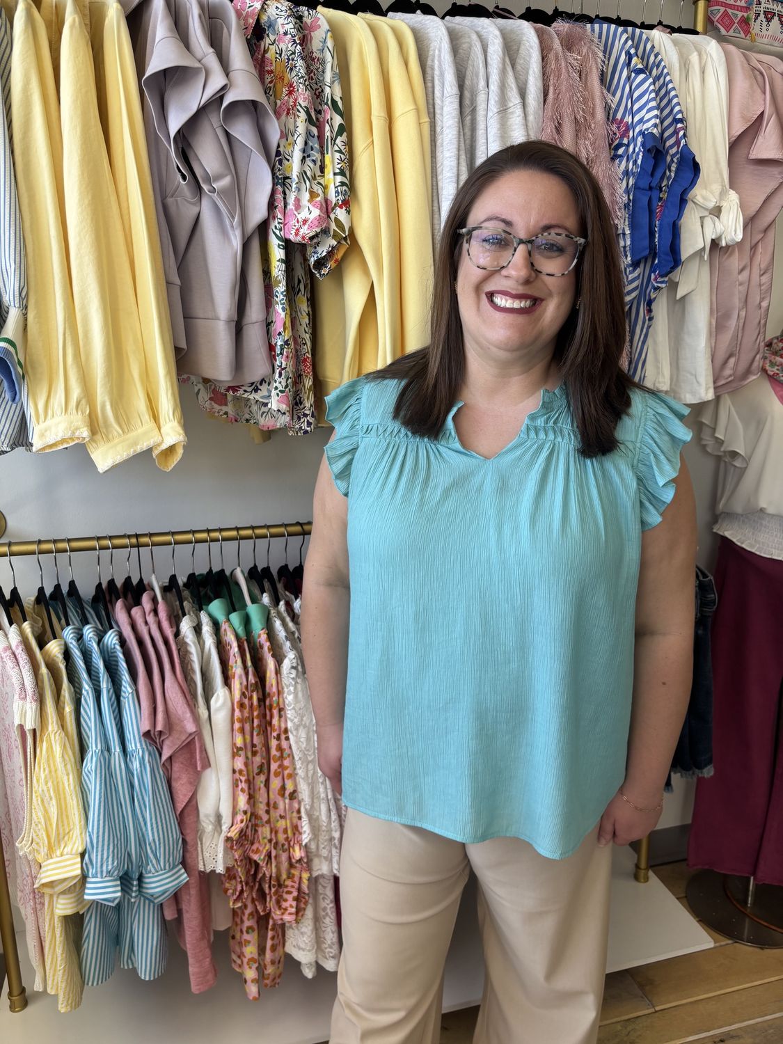 Crinkle Flutter Sleeve Top