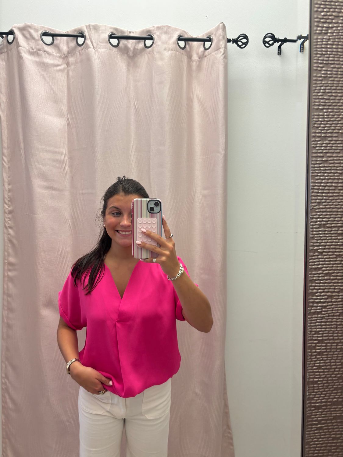 V-Neck Cuff Sleeve Top
