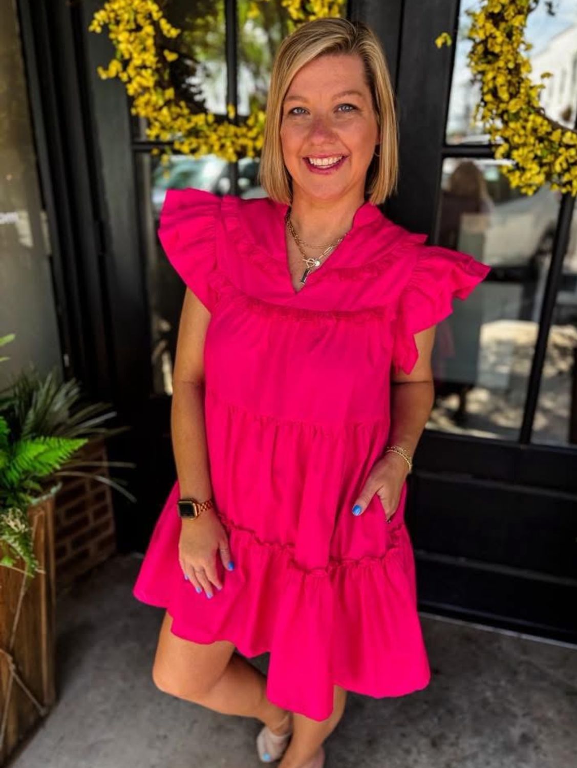 Hot Pink Tiered Ruffled Dress