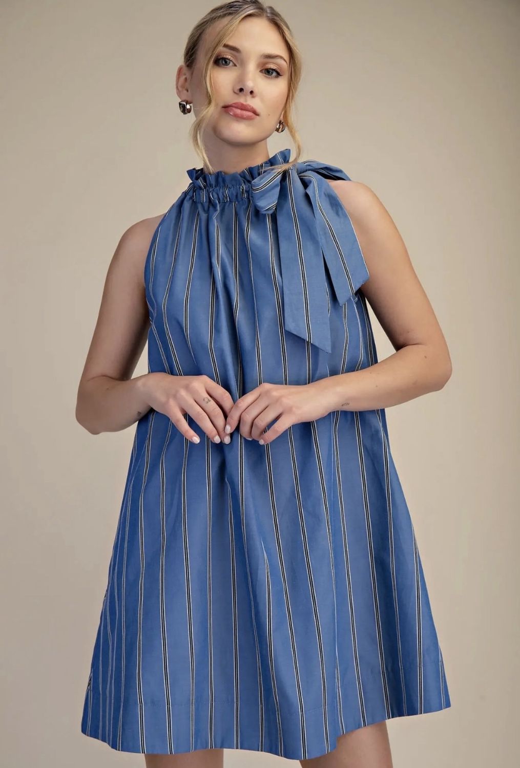 Striped Ruffle Neck Dress