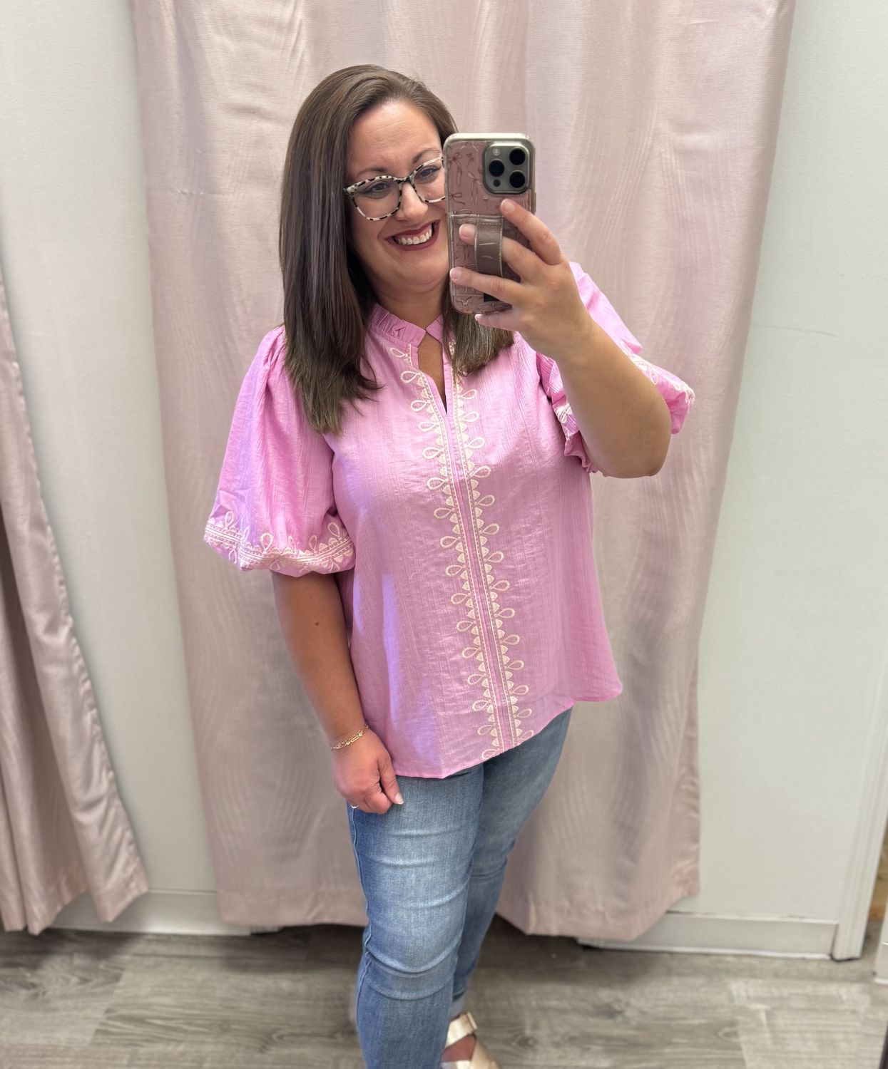Pink bubble sleeve blouse