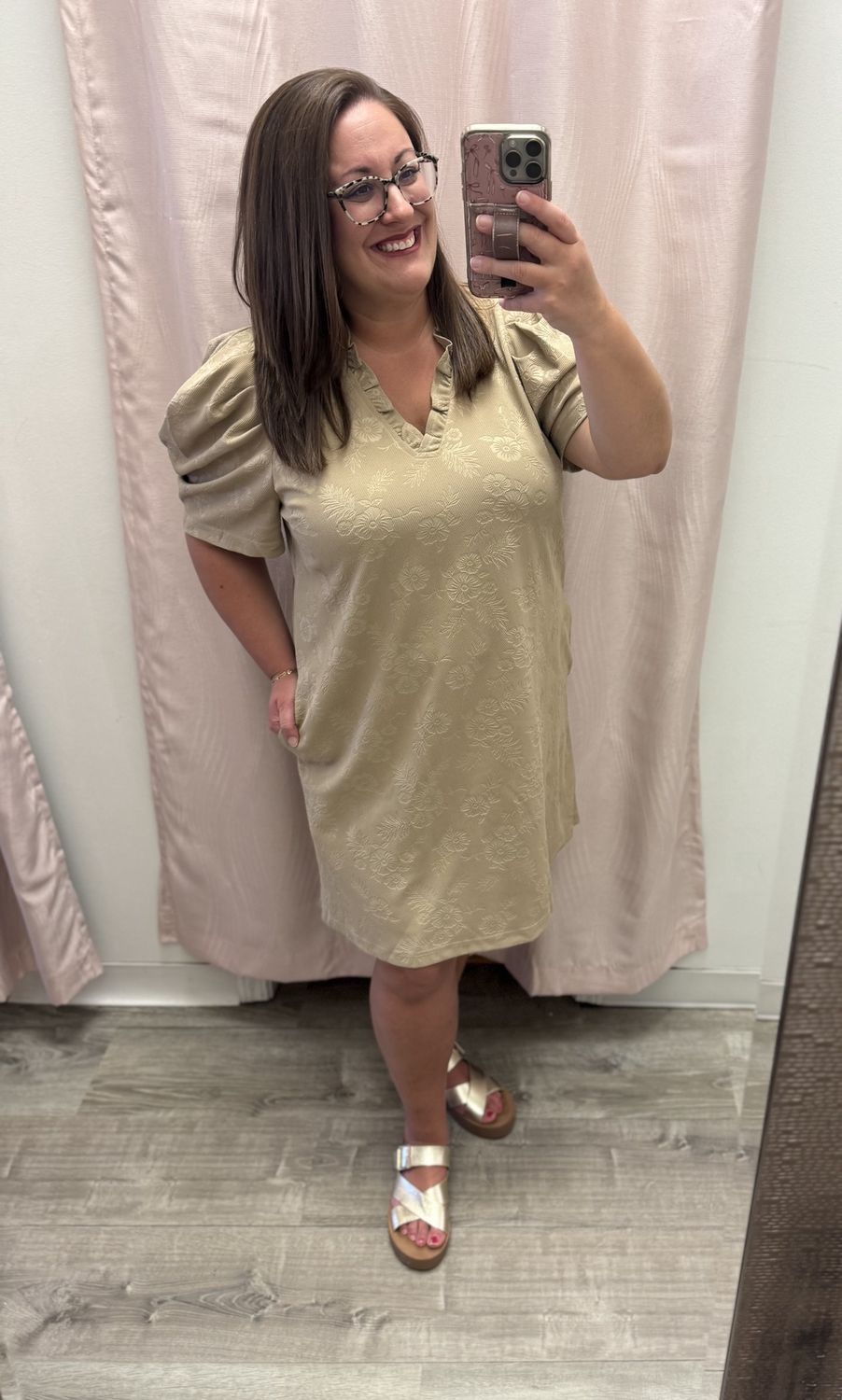 Taupe Floral Shift Dress